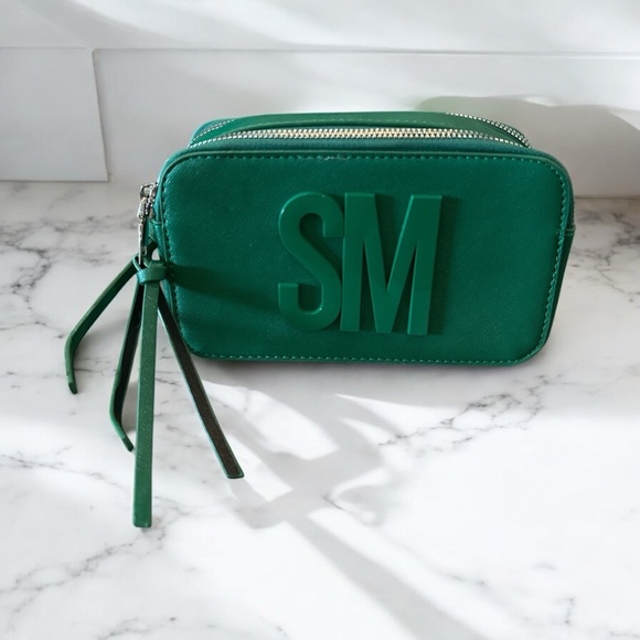 Green Camera Bag with SM Letters | Small Square PU Leather Crossbody | New - Picture 2 of 6